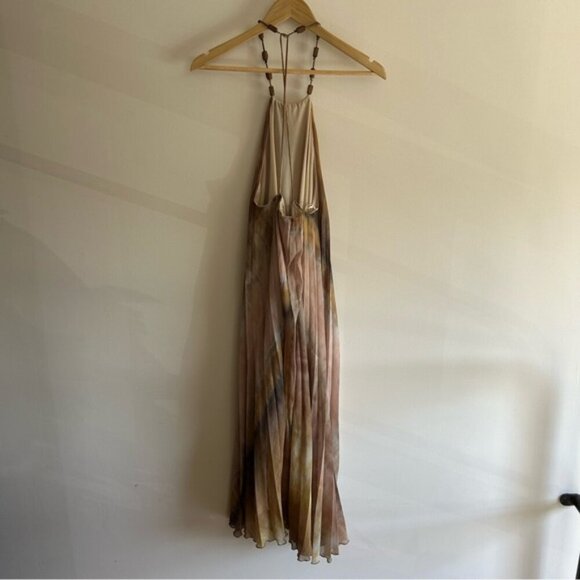 ZARA WOMEN SS24 TIE DYE PLEATED HALTER DRESS MULTICOLORED - Picture 7 of 11